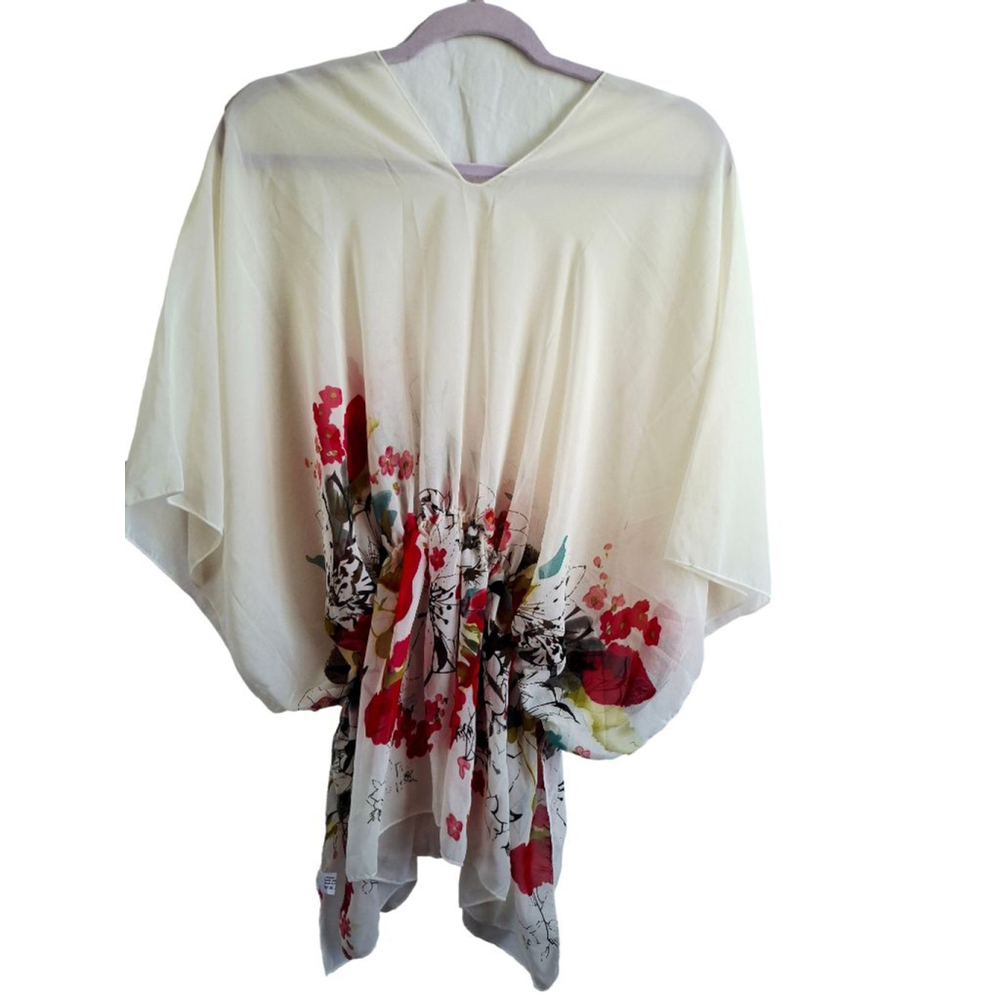 J Francis Cream Floral Tunic Top